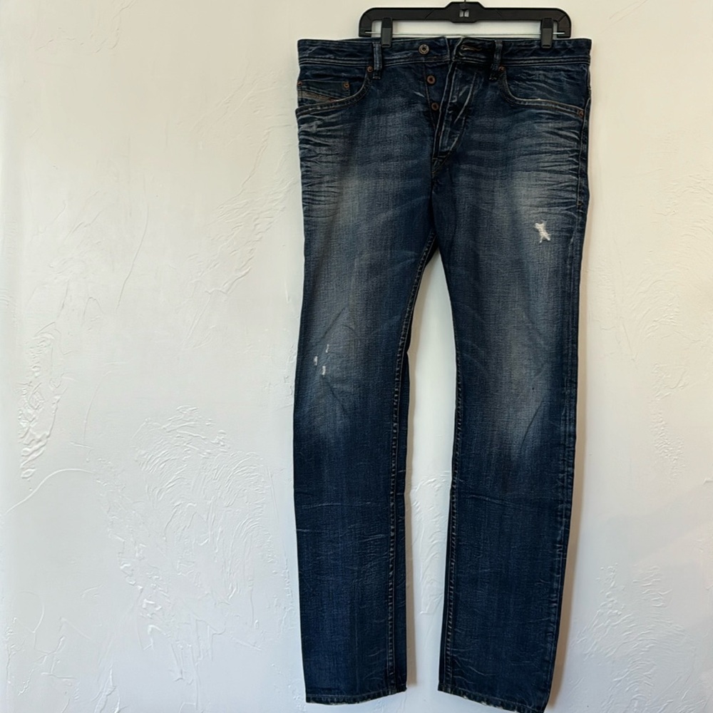 Diesel BRADDOM Vintage Style Distressed BLUE Denim 34W 34L slim-carrot fit
